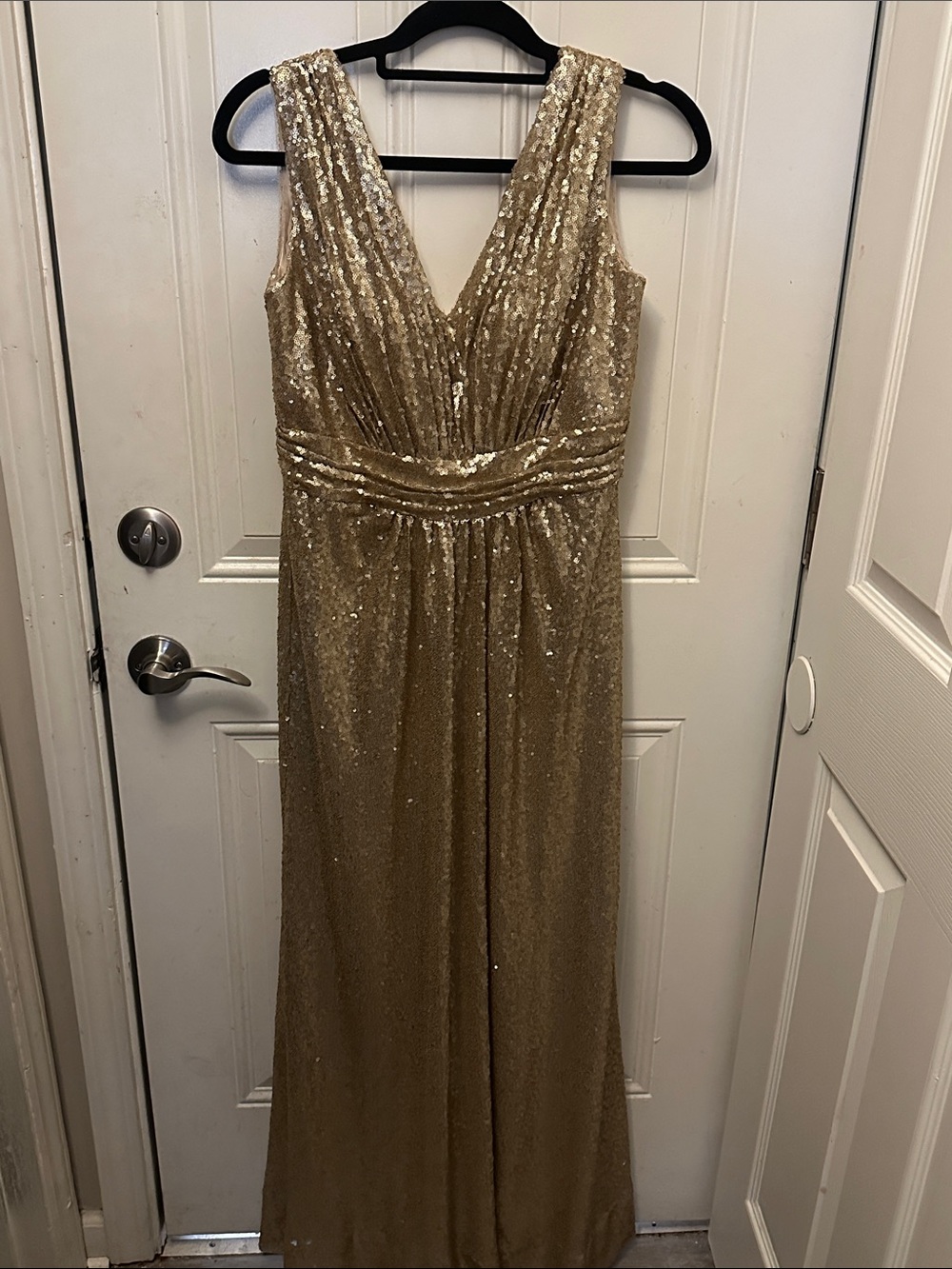 Gold Sequin V-Neck Evening Gown Glam Gown Prom Dress Event Dress by Revelry 12